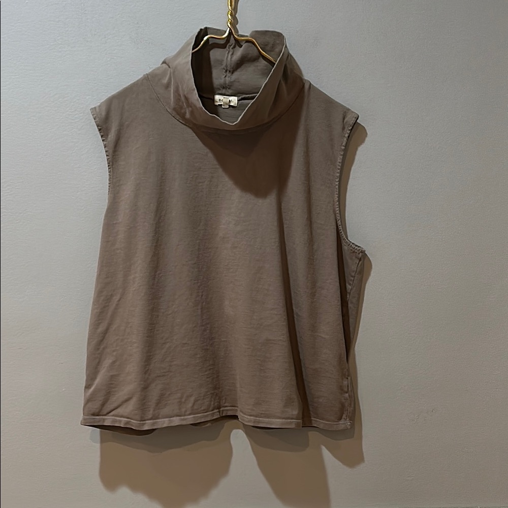DONNI. The Jersey Sleeveless Turtleneck in Mushroom - Tan Blouse Top